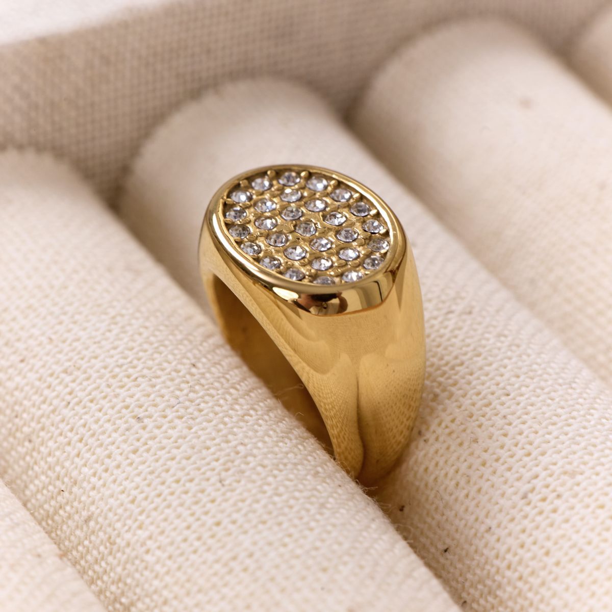 Oval Pavé Krystal Signet Ring 18K Guldbelagt