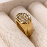 Oval Pavé Krystal Signet Ring 18K Guldbelagt