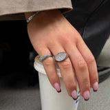 Oval Pavé Krystal Signet Ring Sølvfarvet