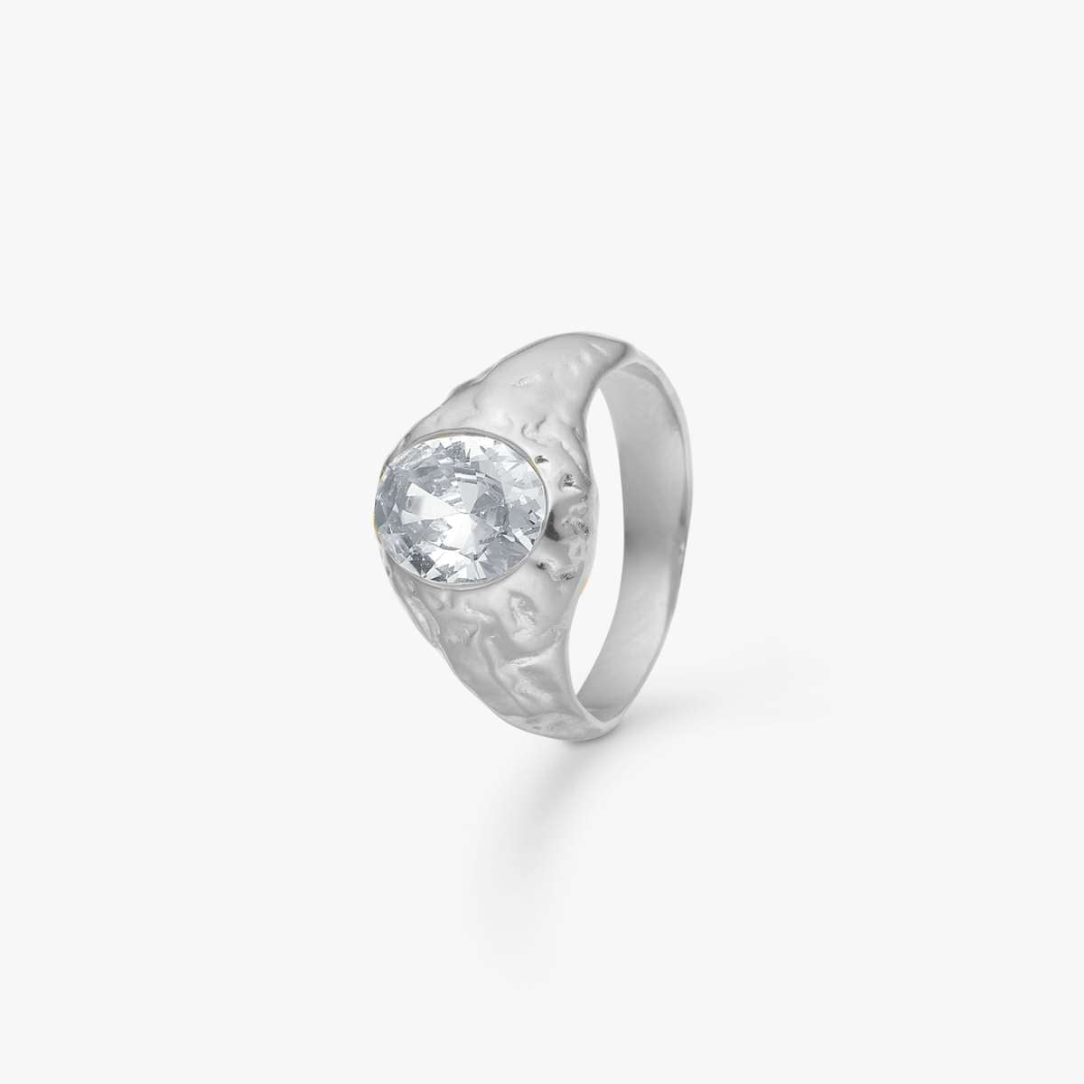 Oval Organic Krystal Ring Sølvfarvet