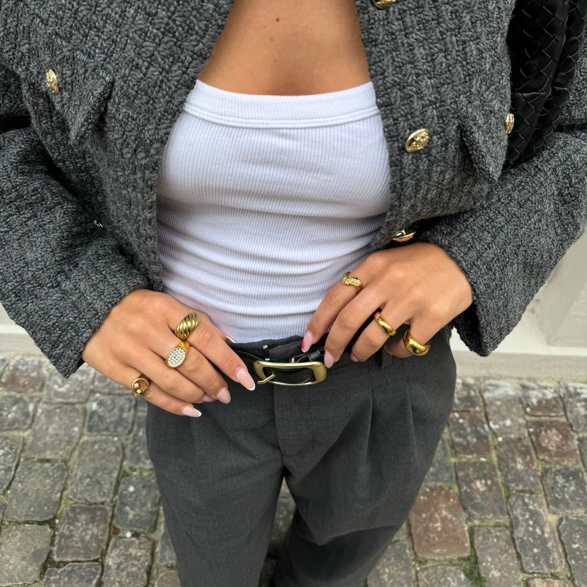 Oval Pavé Krystal Signet Ring 18K Guldbelagt