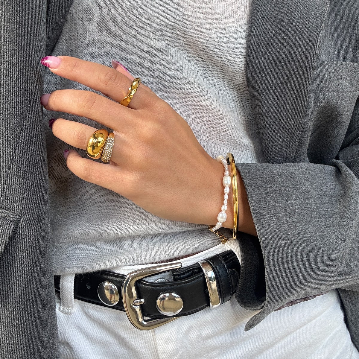 Oval Dome Bangle 18K Guldbelagt