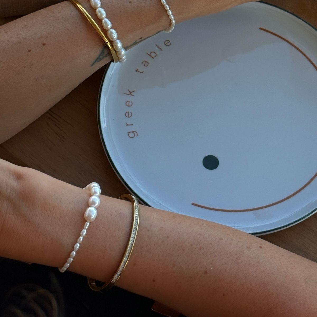 Balance perle armbaand med krystal bangle