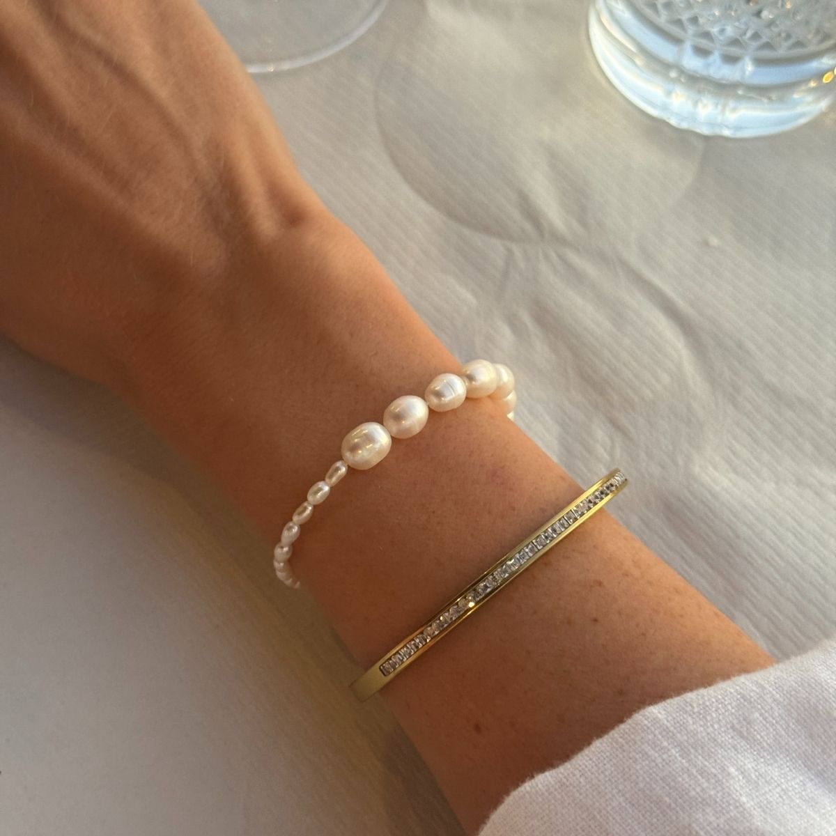 Balance perle armbaand med krystal bangle